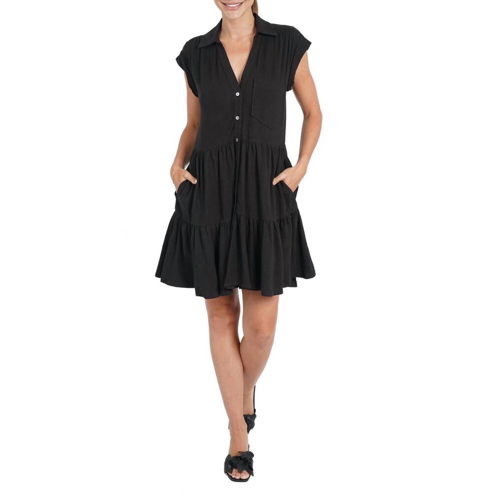 NEW LOVE TOKEN karla linen blend short shirtdress in black